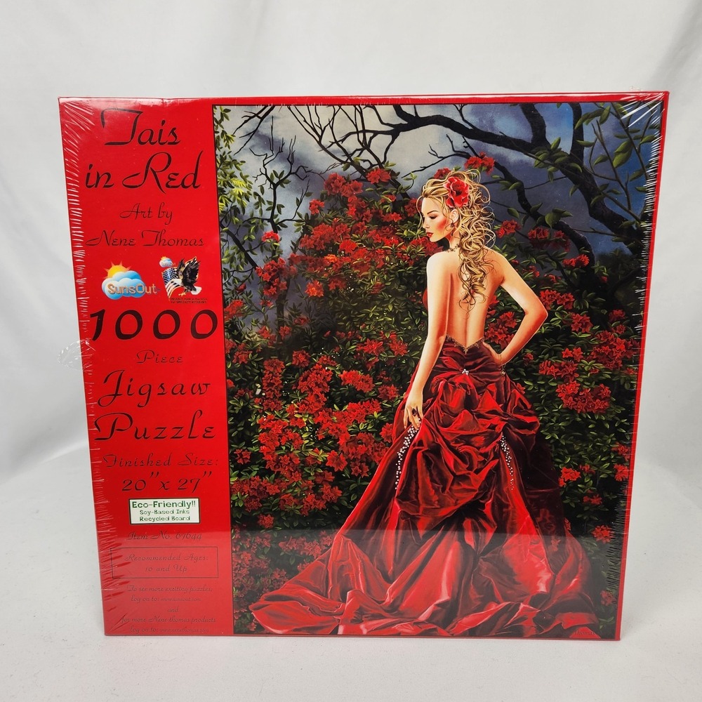 New Sealed Sunsout Puzzle Nene Thomas "Tais in Red" 1000 pc Item 67644 - 20"x27"